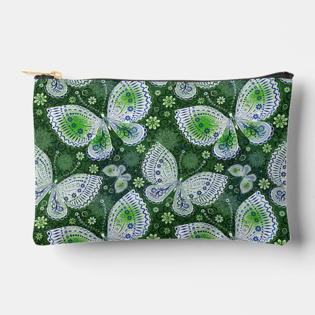 Fly Away Paisley Butterfly Print Green  Accessory Pouch (Front)