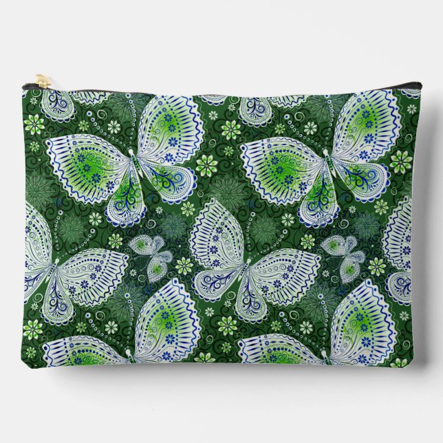 Fly Away Paisley Butterfly Print Green  Accessory Pouch (Front)