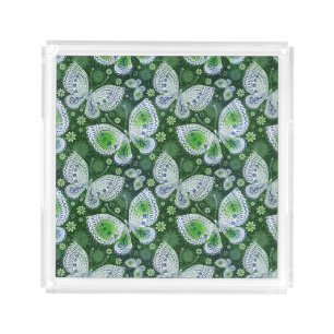 Fly Away Paisley Butterfly Print Green Acrylic Tray