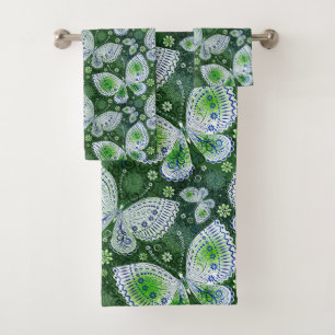 Fly Away Paisley Butterfly Print Green Bath Towel Set