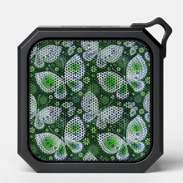 Fly Away Paisley Butterfly Print Green  Bluetooth Speaker (Front)