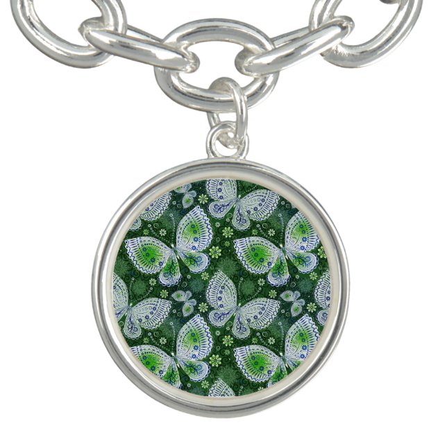 Fly Away Paisley Butterfly Print Green  Bracelet (Design)