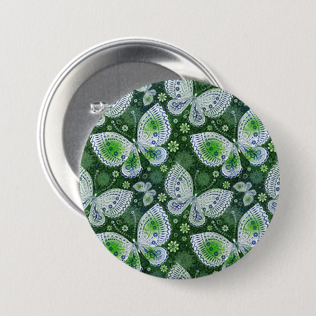 Fly Away Paisley Butterfly Print Green  Button (Front & Back)