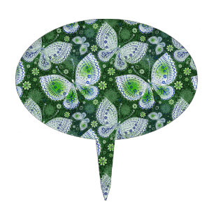 Fly Away Paisley Butterfly Print Green Cake Topper