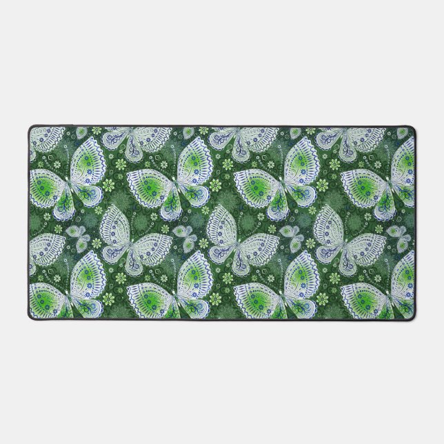 Fly Away Paisley Butterfly Print Green  Desk Mat (Front)