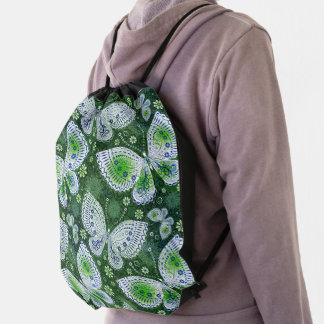 Fly Away Paisley Butterfly Print Green  Drawstring Bag