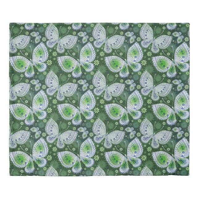 Fly Away Paisley Butterfly Print Green  Duvet Cover (Front)