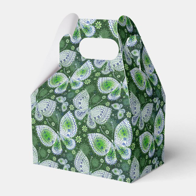 Fly Away Paisley Butterfly Print Green  Favor Boxes (Front Side)
