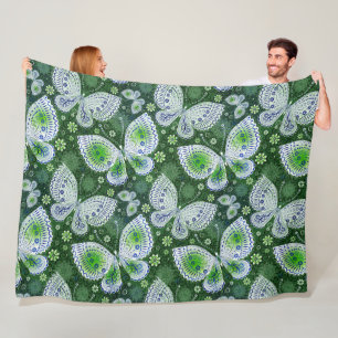 Fly Away Paisley Butterfly Print Green  Fleece Blanket