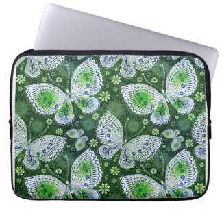 Fly Away Paisley Butterfly Print Green Laptop Sleeve