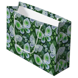 Fly Away Paisley Butterfly Print Green  Large Gift Bag
