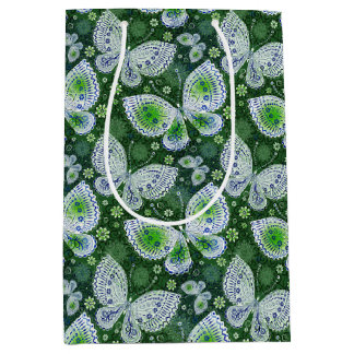Fly Away Paisley Butterfly Print Green  Medium Gift Bag