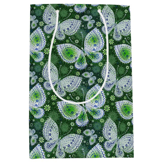Fly Away Paisley Butterfly Print Green  Medium Gift Bag (Front)