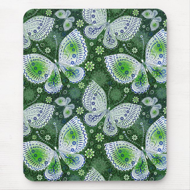 Fly Away Paisley Butterfly Print Green  Mouse Pad (Front)