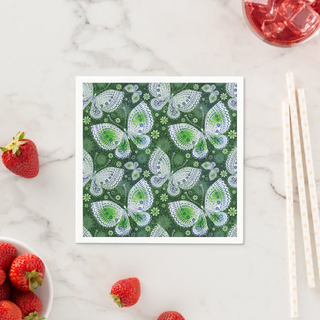 Fly Away Paisley Butterfly Print Green  Napkins (Insitu)