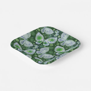 Fly Away Paisley Butterfly Print Green  Paper Plates
