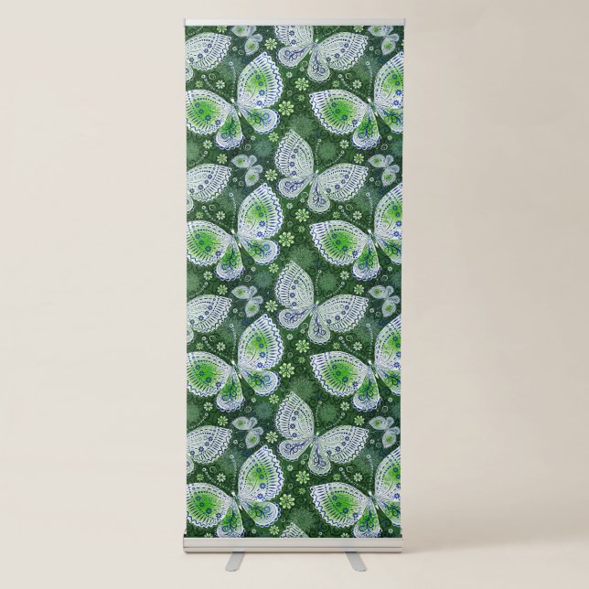 Fly Away Paisley Butterfly Print Green  Retractable Banner (Front)