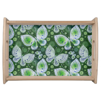 Fly Away Paisley Butterfly Print Green  Serving Tray