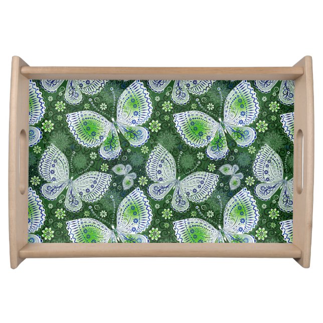Fly Away Paisley Butterfly Print Green  Serving Tray (Front)