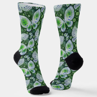 Fly Away Paisley Butterfly Print Green  Socks