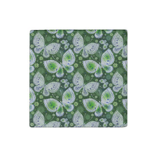 Fly Away Paisley Butterfly Print Green Stone Magnet