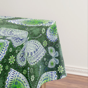 Fly Away Paisley Butterfly Print Green  Tablecloth