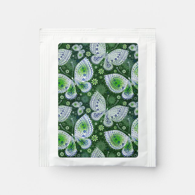 Fly Away Paisley Butterfly Print Green  Tea Bag Drink Mix (Front)