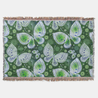 Fly Away Paisley Butterfly Print Green  Throw Blanket