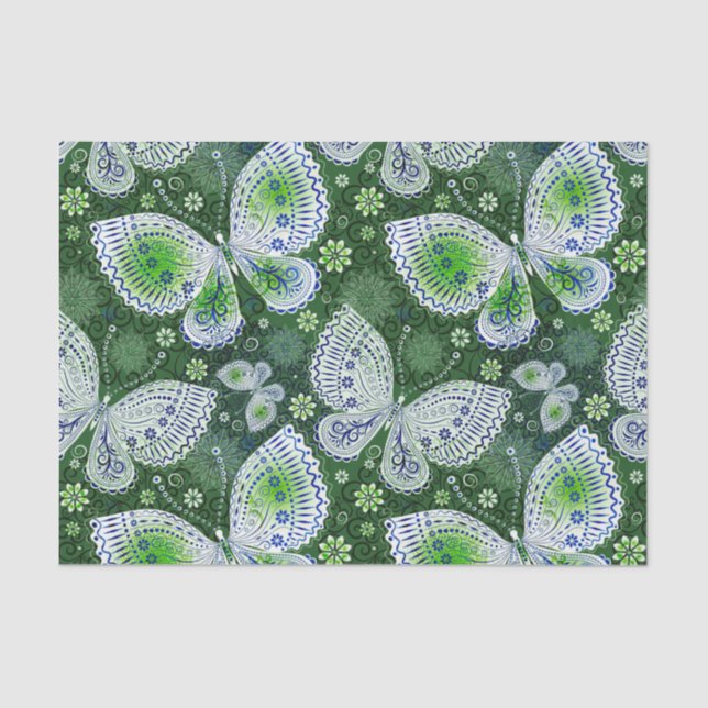 Fly Away Paisley Butterfly Print Green  Tissue Paper (Front)