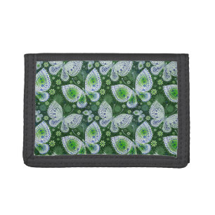 Fly Away Paisley Butterfly Print Green Trifold Wallet