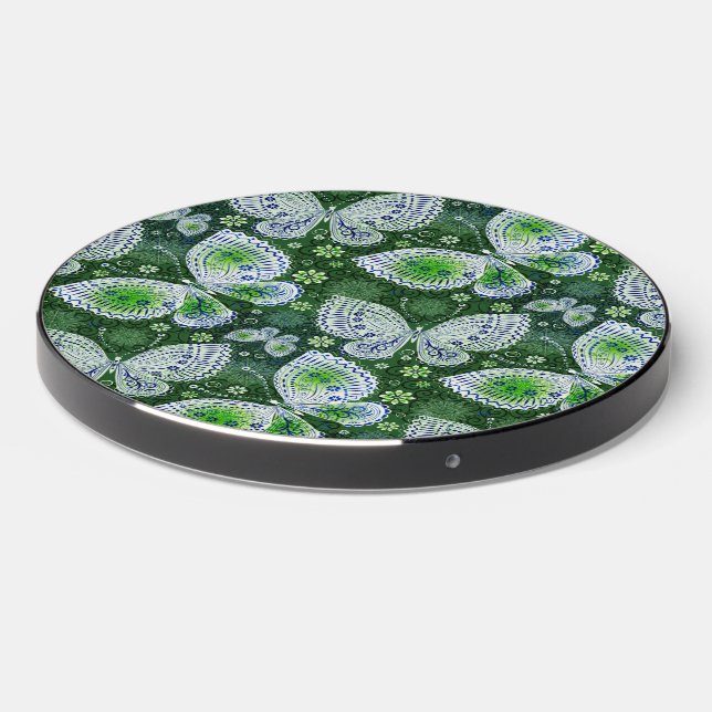 Fly Away Paisley Butterfly Print Green  Wireless Charger (Front 2)