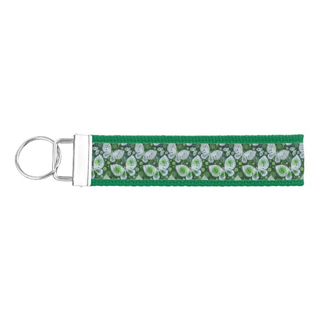 Fly Away Paisley Butterfly Print Green  Wrist Keychain (Keys on Left)