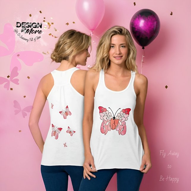 Fly Away to Be Happy Pink Shiny Butterfly Tank Top (Creator Uploaded)