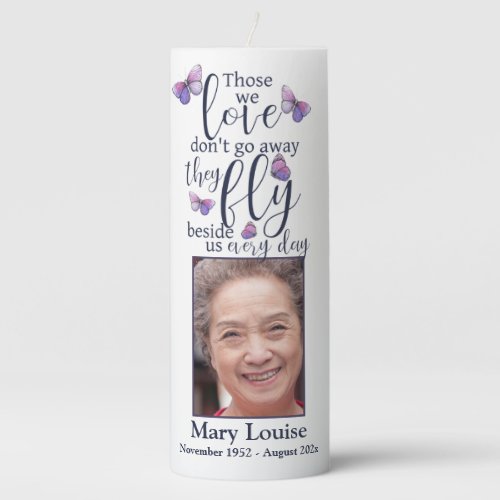 Fly Beside Us Butterfly Memorial Funeral Pillar Candle