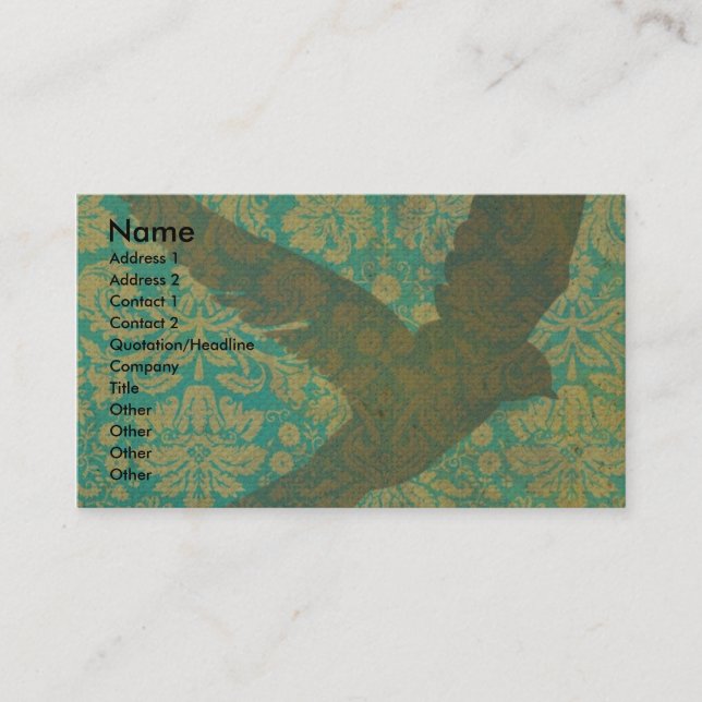 Fly, Bird on Vintage Wallpaper Digital Art Business Card (Front)