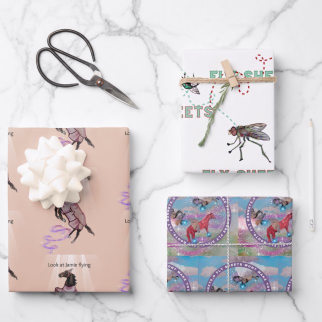 fly boots story book illustrations wrapping paper sheets (Front)