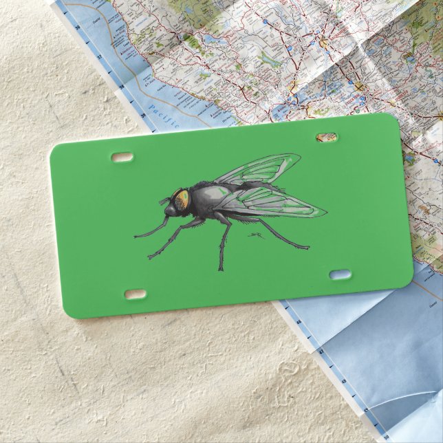Fly Buddy giant fly green plastic license plate (In Situ)