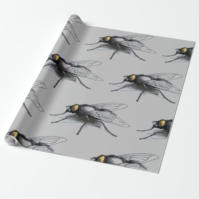 Fly Buddy gray glossy wrapping paper (Unrolled)