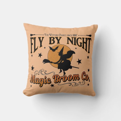 Fly by Night Magic Broom Co  With Spider Web Throw Pillow