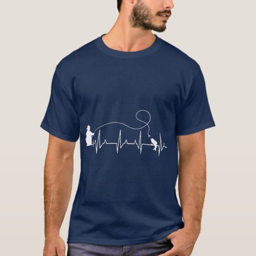 Fly Fish Heartbeat Fish EKG Trout Fishing Stress T_Shirt