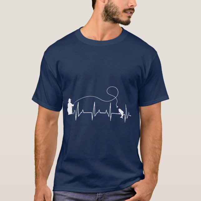 Fly Fish Heartbeat Fish EKG Trout Fishing Stress T-Shirt (Front)