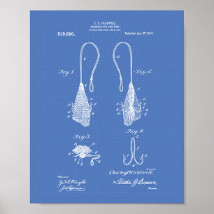 Fly Fish Hook 1909 Patent Art Blueprint Poster