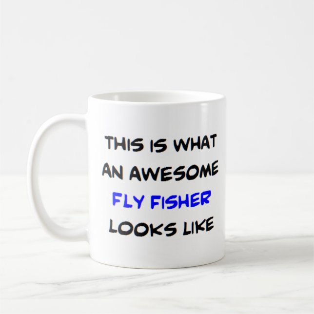 fly fisher, awesome coffee mug (Left)