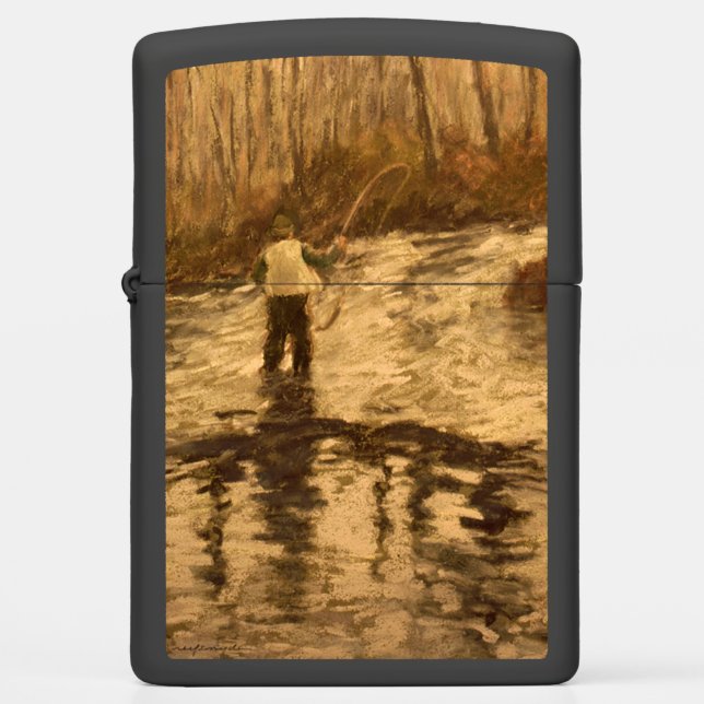 Fly Fisherman Black Zippo Lighter (Front)