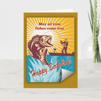 Fly Fisherman boat catching largemouth bass card