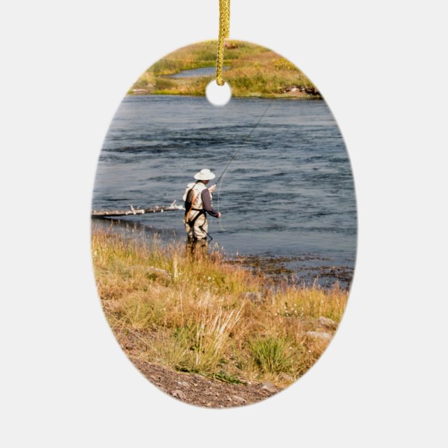 Fly Fisherman Ceramic Ornament (Front)