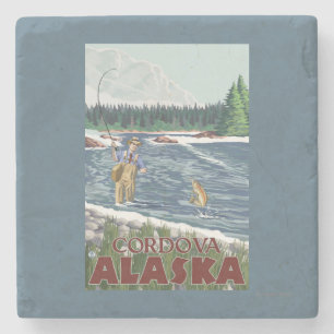 Fly Fisherman - Cordova, Alaska Stone Coaster