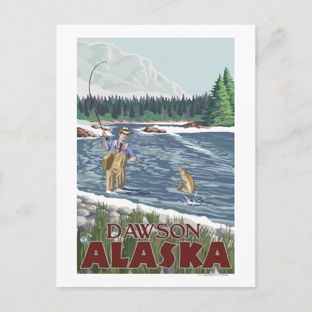 Fly Fisherman - Dawson, Alaska Postcard (Front)
