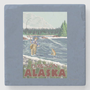 Fly Fisherman - Dawson, Alaska Stone Coaster