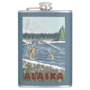 Fly Fisherman - Denali National Park, Alaska Flask